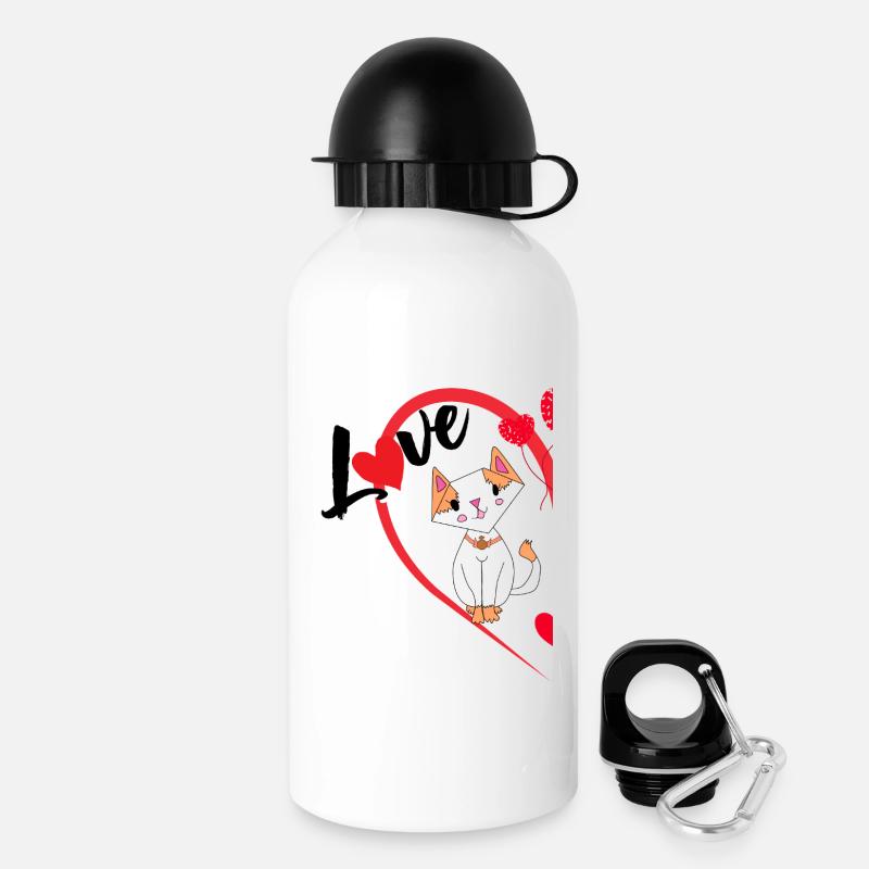 Katze mit der Aufschrift Liebe halbes Herz - Trinkflasche mit Deckel 500 ml - Weiß
