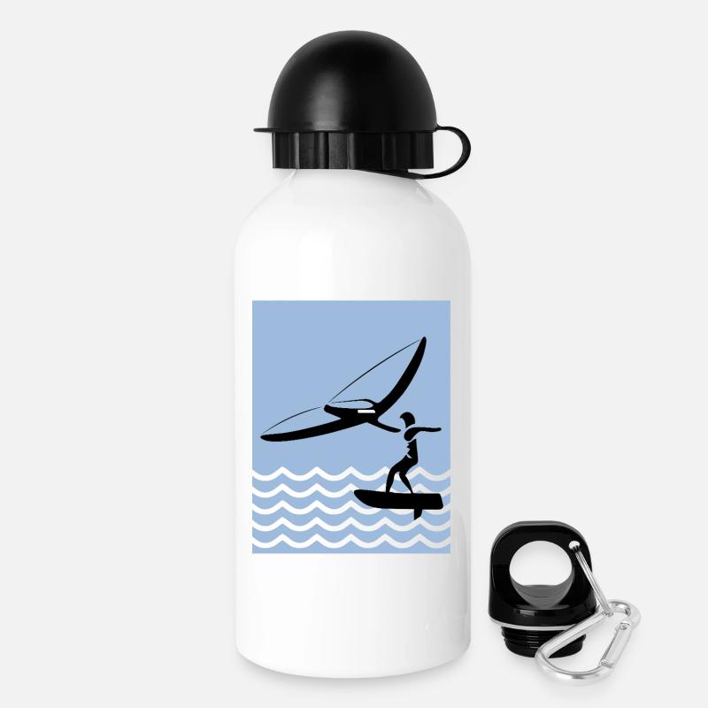 Silhouette de wingfoil en bord de mer - Gourde avec bouchon 500 ml - blanc