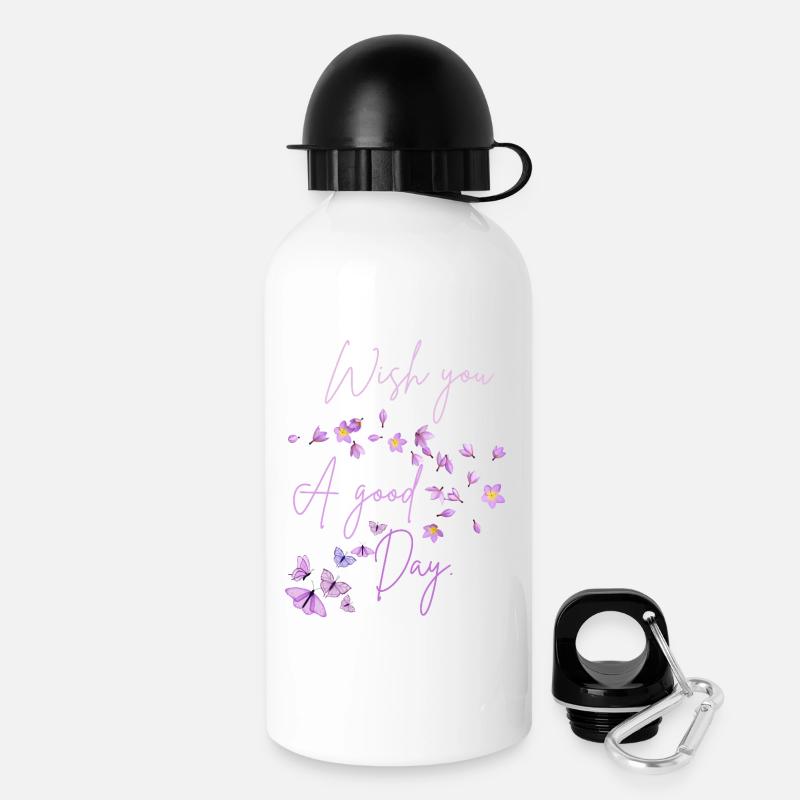 Wish You A Good Day Floral - Drinks Bottle with Lid 500 ml - white