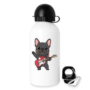 Rockende Bulldogge mit E-Gitarre - Trinkflasche mit Deckel 500 ml - Weiß - Rechts