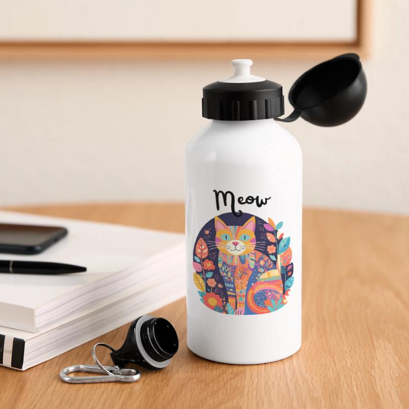 Chat coloré florilège patchwork Gourde avec bouchon 500 ml