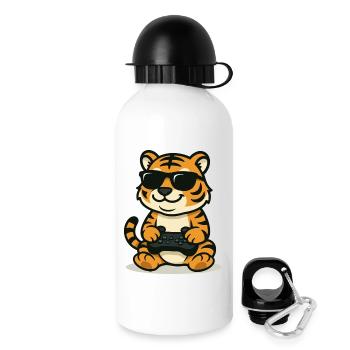 Chilliger Gamer-Tiger - Trinkflasche mit Deckel 500 ml - Weiß - Rechts