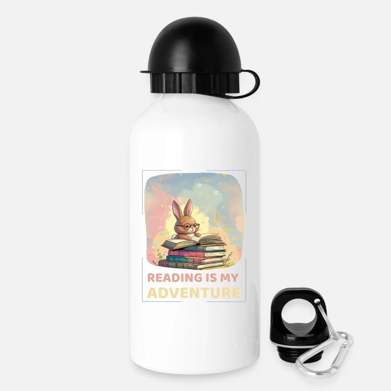 Lecture de lapin avec style aventure - Gourde avec bouchon 500 ml - blanc