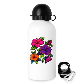 Lebendige Hibiskus-Blumenmotive - Trinkflasche mit Deckel 500 ml - Weiß - Rechts