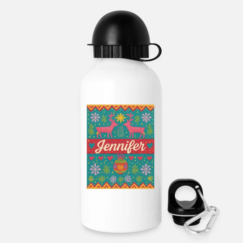 Festive Name Jeniffer Ugly Chrismas Style, Xmas  - Drinks Bottle with Lid 500 ml - white