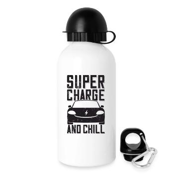 Supercharge And Chill - für Elektro Auto Fans - Trinkflasche mit Deckel 500 ml - Weiß - Rechts