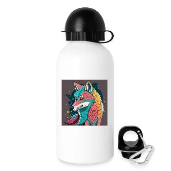 Geometrischer Wolf Farbexplosion - Trinkflasche mit Deckel 500 ml - Weiß - Rechts
