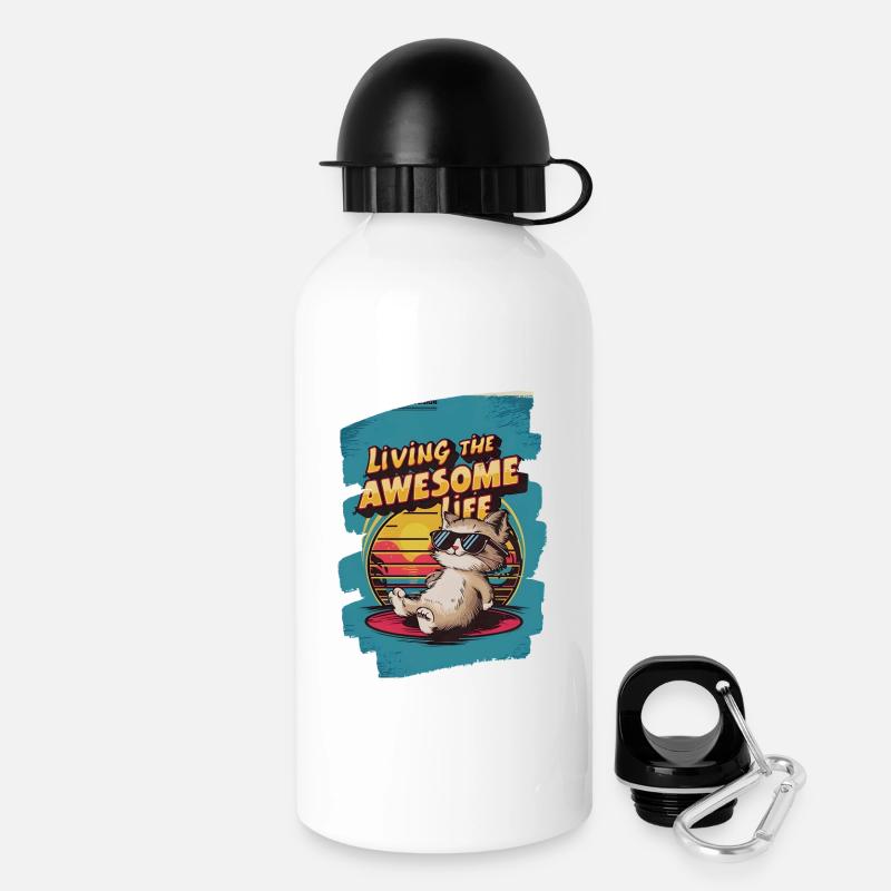 Live Chill Badass Cat - Drinks Bottle with Lid 500 ml - white