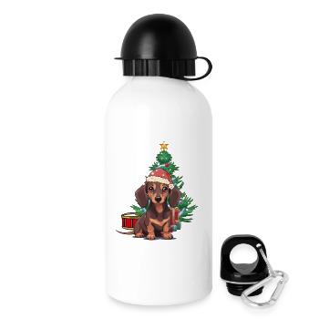 Weihnachten Bescherung Hund Dackel Xmas Nikolaus - Trinkflasche mit Deckel 500 ml - Weiß - Rechts