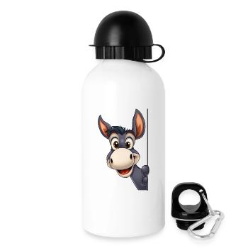 Cute donkey looking out: cartoon animal illustration - Drinks Bottle with Lid 500 ml - white - Right