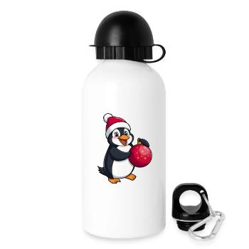 Pinguin mit Weihnachtsmütze und Weihnachtkugel - Trinkflasche mit Deckel 500 ml - Weiß - Rechts