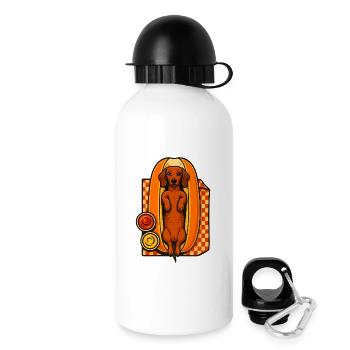 Dackel im Hotdog-Brötchen - Trinkflasche mit Deckel 500 ml - Weiß - Rechts