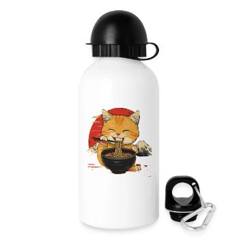 Niedliche Katze Mit Ramen Vor Japanischer Kulisse - Trinkflasche mit Deckel 500 ml - Weiß - Rechts