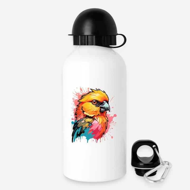 Feuriger Papagei Farbenkunst - Trinkflasche mit Deckel 500 ml - Weiß