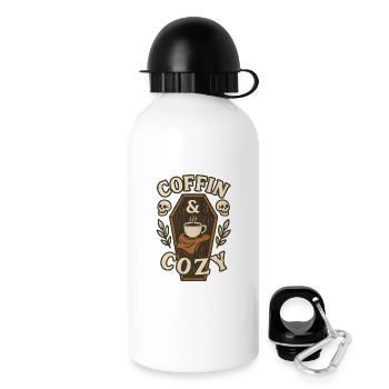Cercueil et salon de café confortable, Halloween - Gourde avec bouchon 500 ml - blanc - Droite
