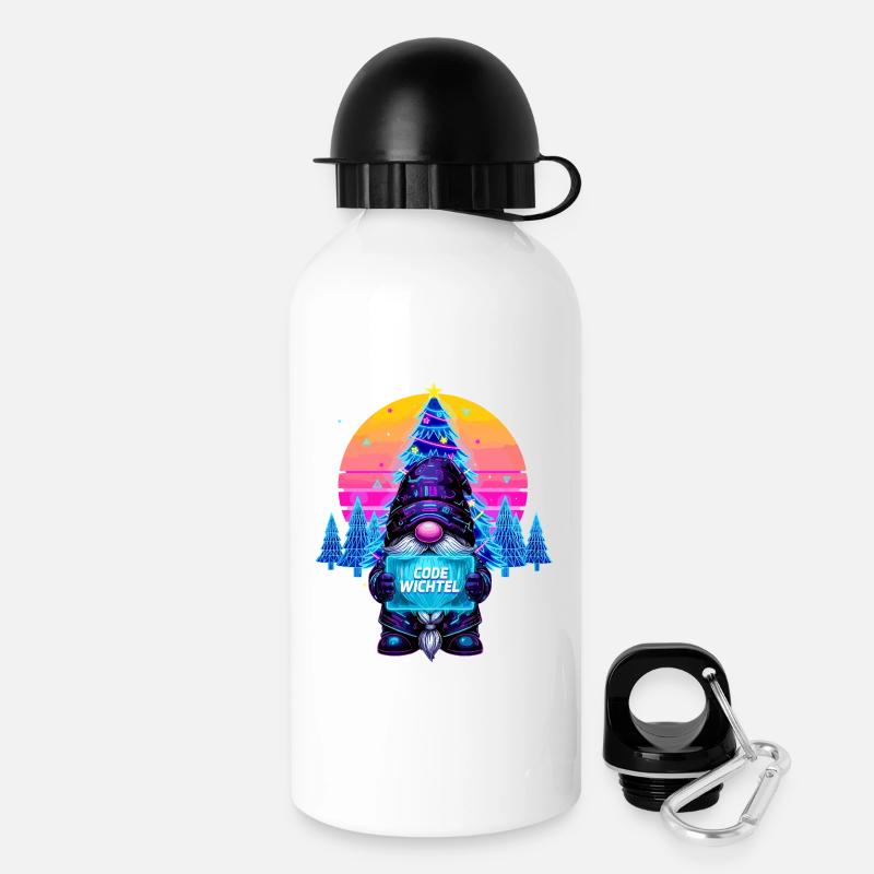 Cyberpunk Code Wichtel - Synthwave Xmas Nerd - Trinkflasche mit Deckel 500 ml - Weiß