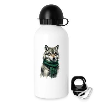 Figurine de loup avec écharpe verte - Gourde avec bouchon 500 ml - blanc - Droite