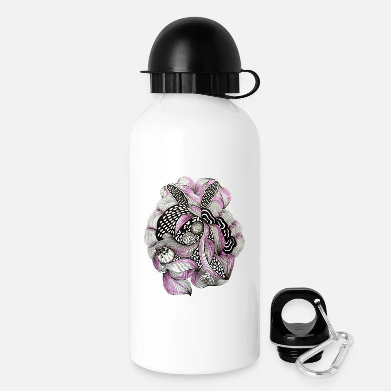 Cercle de Fleurs Mandala Rose Noir - Gourde avec bouchon 500 ml - blanc