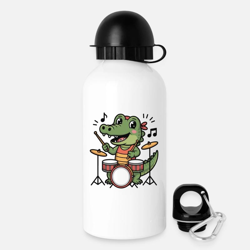 Dessin animé du batteur crocodile - Gourde avec bouchon 500 ml - blanc