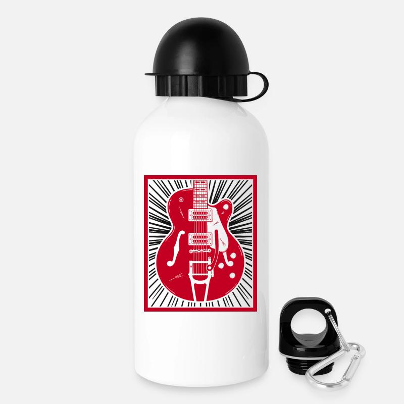 Red Retro Guitar Silhouette Burst - Drinks Bottle with Lid 500 ml - white