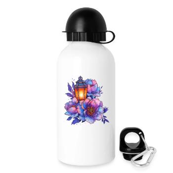 Laternenlicht vor bunten Pfingstrosen - Trinkflasche mit Deckel 500 ml - Weiß - Rechts