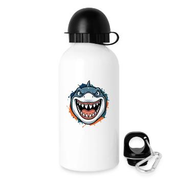 Grinsender Hai Cartoon - Trinkflasche mit Deckel 500 ml - Weiß - Rechts