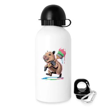 Funny Capybara with Colorful Brush Paint Blobs - Drinks Bottle with Lid 500 ml - white - Right