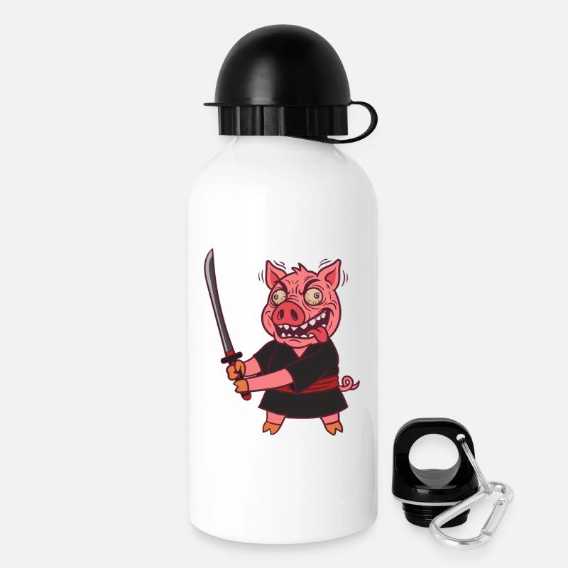 Crazy Samurai Pig with Sword - Drinks Bottle with Lid 500 ml - white