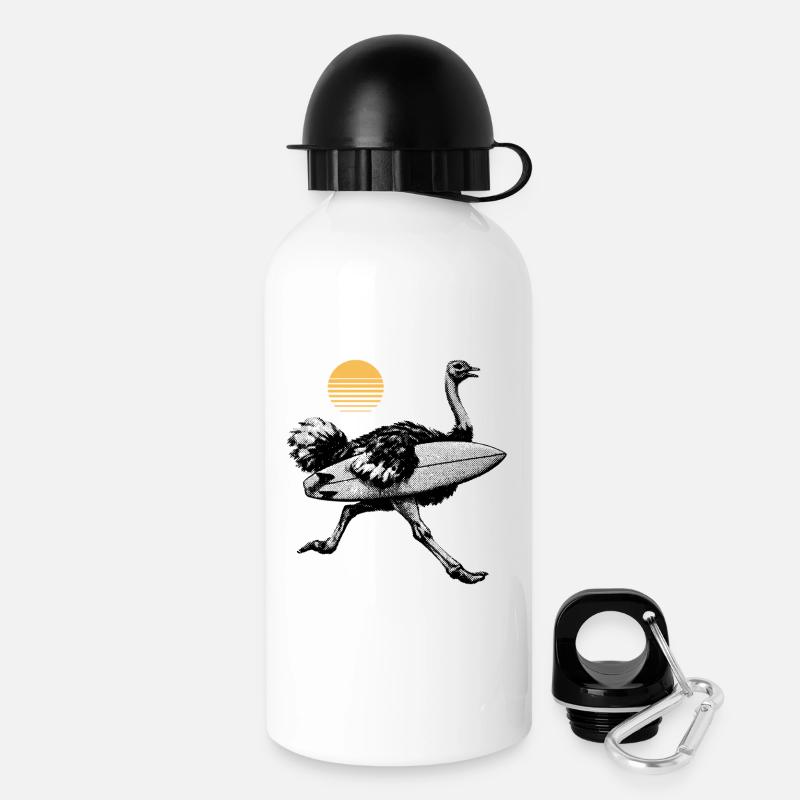 Ostrich with surfboard - Drinks Bottle with Lid 500 ml - white