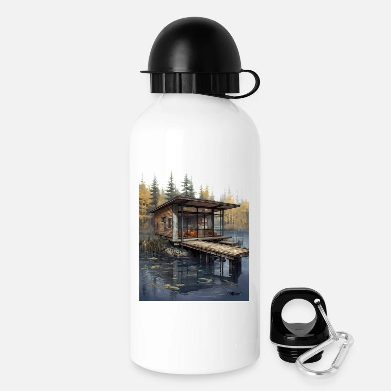 Lakeside Cabin at Dusk - Drinks Bottle with Lid 500 ml - white