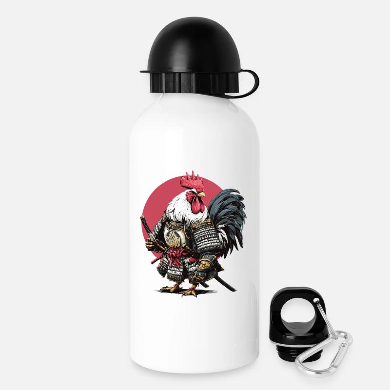 Hahn-Samurai-Rüstung - Trinkflasche mit Deckel 500 ml - Weiß