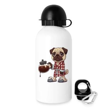 Funny Pug Dog Coffee Lover in Robe - Drinks Bottle with Lid 500 ml - white - Right