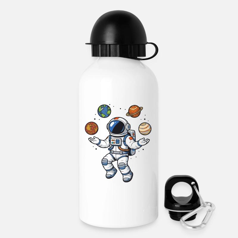 Schwebender Astronaut mit Planeten im Comic Stil - Trinkflasche mit Deckel 500 ml - Weiß