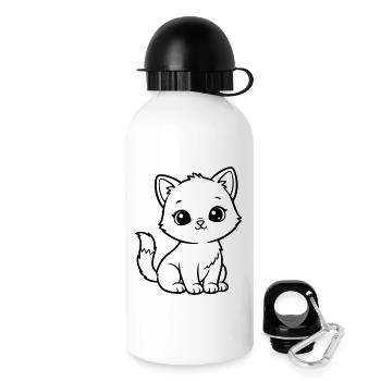 Cute Baby Cat – Black & White Kitten - Trinkflasche mit Deckel 500 ml - Weiß - Rechts