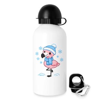Winter Flamingo mit Schal - Trinkflasche mit Deckel 500 ml - Weiß - Rechts