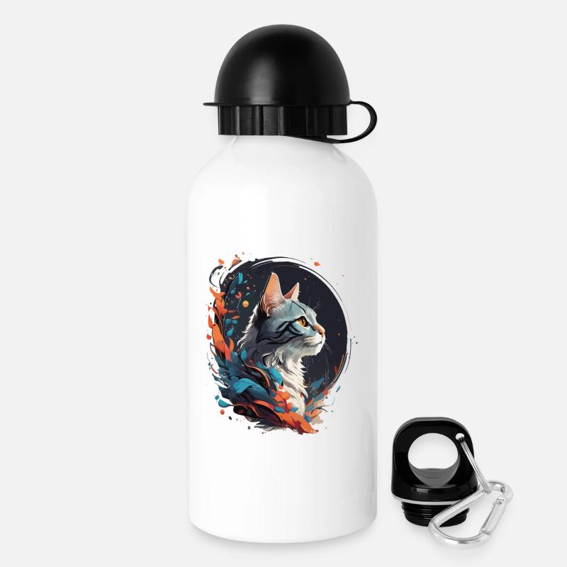 Bunte Katze - Trinkflasche mit Deckel 500 ml - Weiß