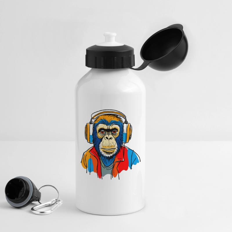 Affe mit Kopfhörern Trinkflasche mit Deckel 500 ml