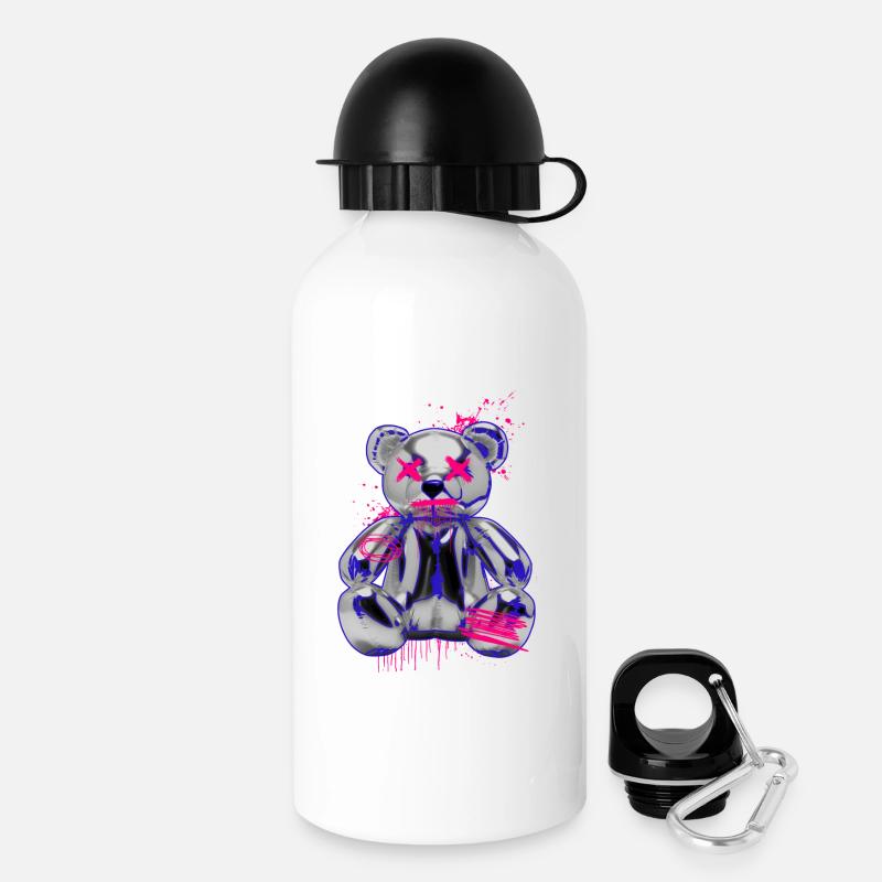 Ours en peluche gothique avec un look néon graffiti - Gourde avec bouchon 500 ml - blanc