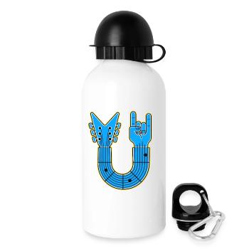 Blue U-Shape Guitar with Rock Hand - Drinks Bottle with Lid 500 ml - white - Right