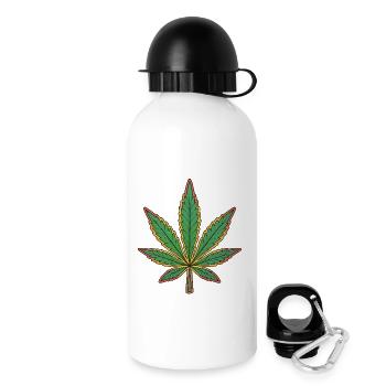 Cannabis Leaf Art – Green Leaves Outline - Drinks Bottle with Lid 500 ml - white - Right