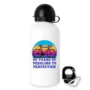 50 Jahre Pedalfahren mit dem Retro Sunset Rennrad - Trinkflasche mit Deckel 500 ml - Weiß - Rechts