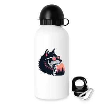 Loup chic au soleil et lunettes - Gourde avec bouchon 500 ml - blanc - Droite