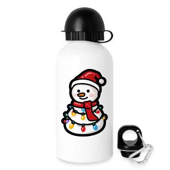 Schneemann mit Lichterkette und Schal - Trinkflasche mit Deckel 500 ml - Weiß - Rechts