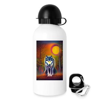 Wolf und Mond - Trinkflasche mit Deckel 500 ml - Weiß - Rechts