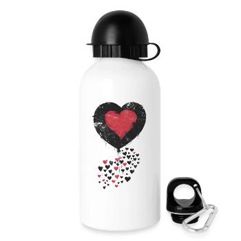 Heart Balloon with Surrounding Black and Red heart - Drinks Bottle with Lid 500 ml - white - Right