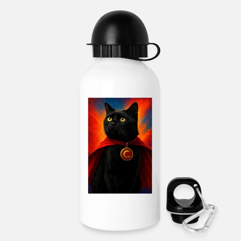 Superhero Cat with Gold Medallion - Drinks Bottle with Lid 500 ml - white