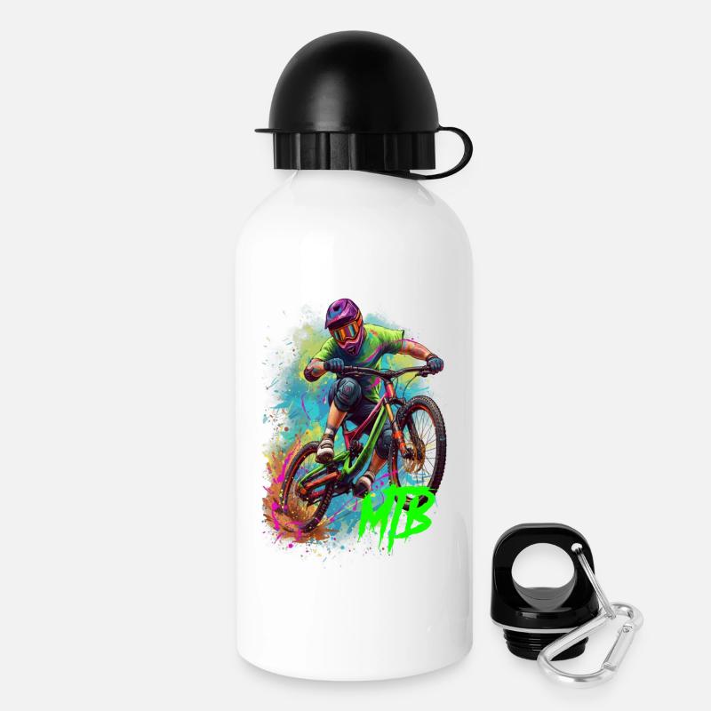 Mountainbike Action Kunst - Trinkflasche mit Deckel 500 ml - Weiß