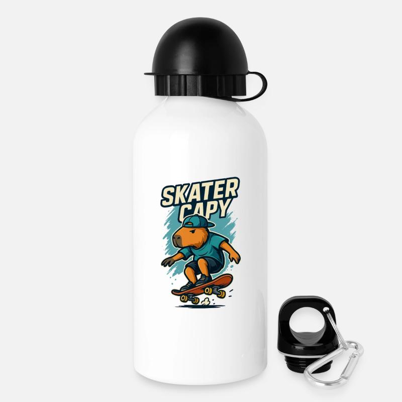 Skater Capy – Cool Capybara Skate - Drinks Bottle with Lid 500 ml - white