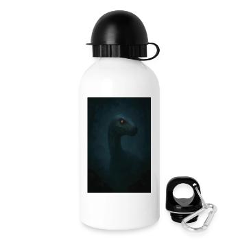 Dino im Nebelwald mit glühendem Auge - Trinkflasche mit Deckel 500 ml - Weiß - Rechts