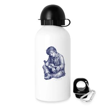Lecteur mélancolique | Dessin peint à la main - Gourde avec bouchon 500 ml - blanc - Droite